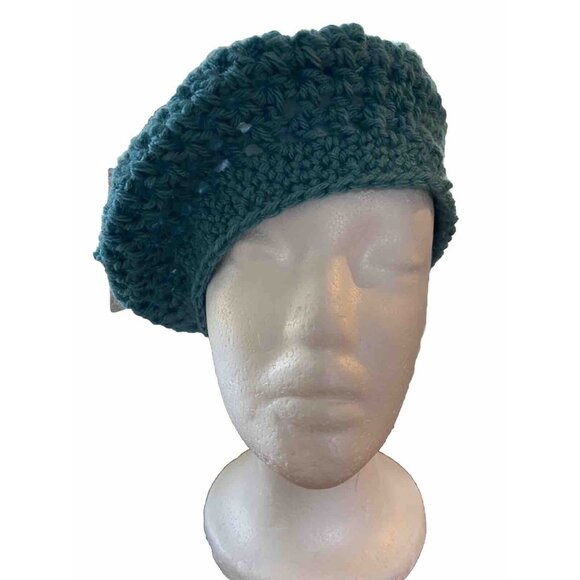 Womens Teal Crochet French Beret Handmade In Smoke Free Home READ DESC - Picture 1 of 4